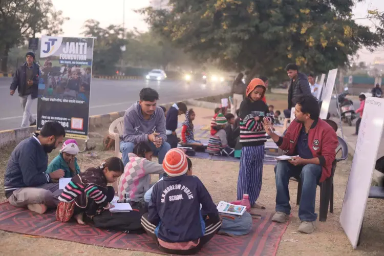 Jaiti Foundation volunteer teacher providing free education to underprivileged children in Jaipur